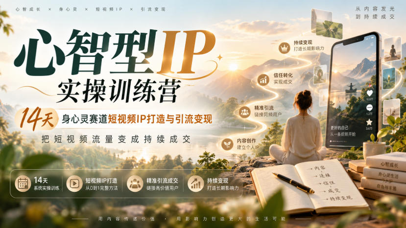 心智型IP实操训练营｜14天身心灵赛道短视频IP打造与引流变现，把短视频流量变成持续成交-巅峰研习社