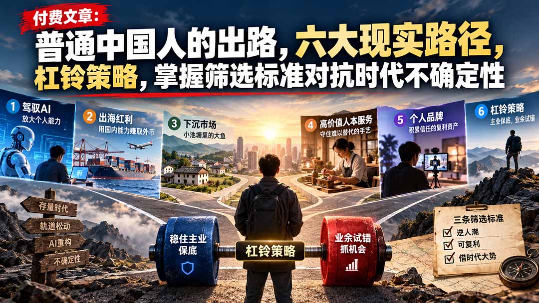 付费文章：普通中国人的出路，六大现实路径，杠铃策略，掌握筛选标准对抗时代不确定性-巅峰研习社