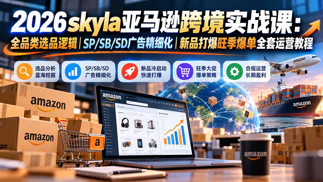 skyla亚马逊跨境实战课-更新1019：全品类选品逻辑｜SP/SB/SD广告精细化｜新品打爆旺季爆单全套运营教程-巅峰研习社