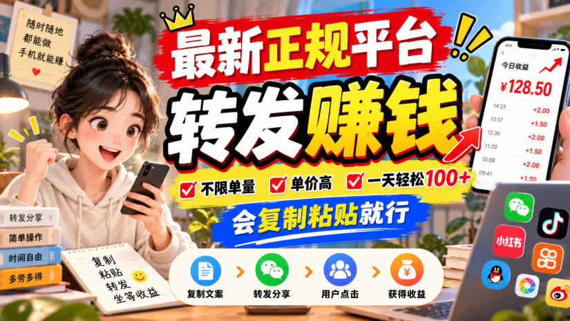 最新正规平台,转发賺钱,不限单量,单价高,一天轻松100+,会复制粘贴就行【揭秘】-巅峰研习社