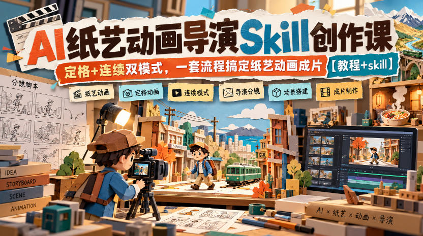 AI纸艺动画导演Skill创作课|定格+连续双模式,一套流程搞定纸艺动画成片【教程+skill】
