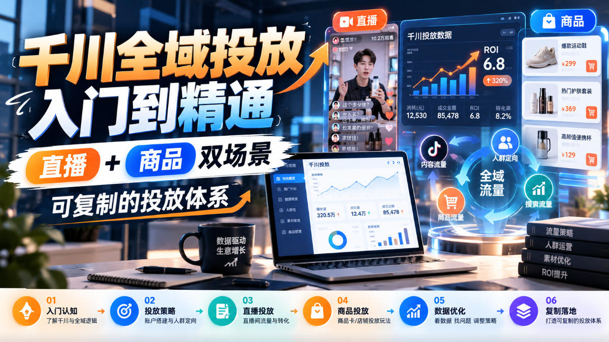 千川全域投放入门到精通,直播+商品双场景,可复制的投放体系-巅峰研习社