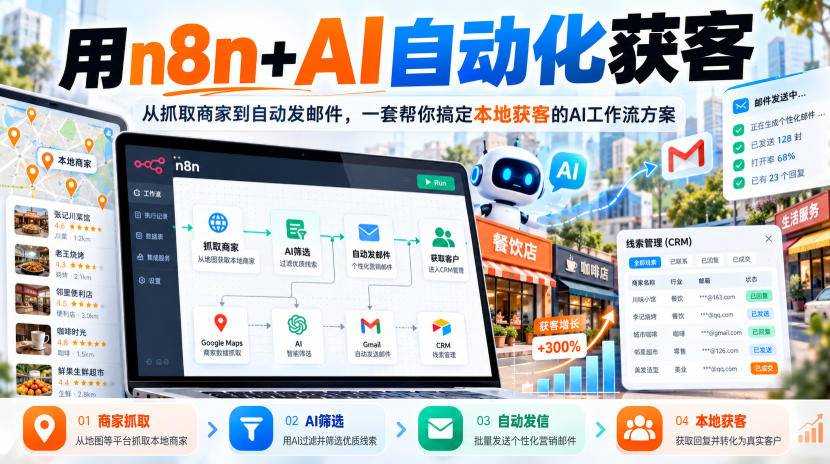 【无水印】用n8n+AI自动化获客，从抓取商家到自动发邮件，一套帮你搞定本地获客的AI工作流方案【原创双语字幕】-巅峰研习社