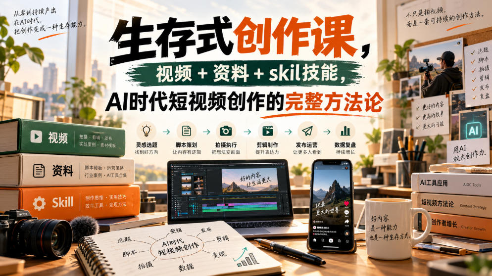 生存式创作课，视频+资料+skil技能，ai时代短视频创作的完整方法论-巅峰研习社