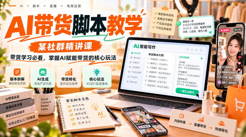 AI带货脚本教学，某社群精讲课，带货学习必看，掌握AI赋能带货的核心玩法-巅峰研习社