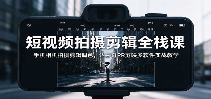 短视频拍摄剪辑全栈课：手机相机拍摄剪辑调色，达芬奇PR剪映多软件实战教学-巅峰研习社