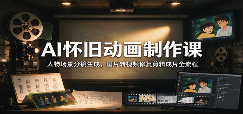AI怀旧动画制作课：人物场景分镜生成，图片转视频修复剪辑成片全流程-巅峰研习社