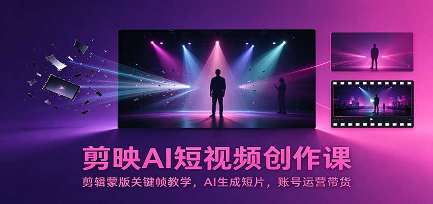 剪映AI短视频创作课：剪辑蒙版关键帧教学，AI生成短片，账号运营带货-巅峰研习社