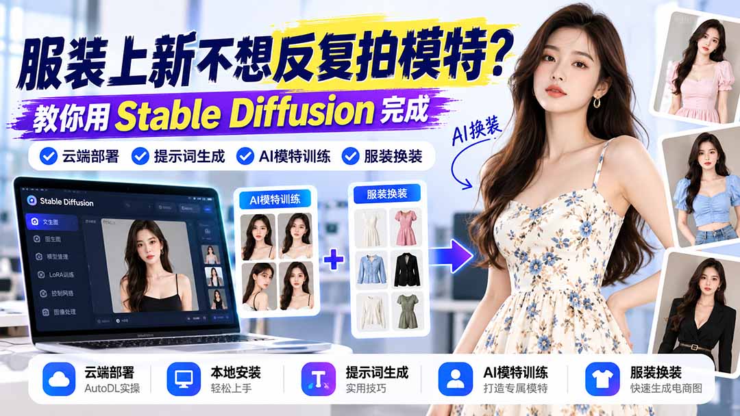 服装上新不想反复拍模特？教你用Stable Diffusion完成云端部署、提示词生成、AI模特训练与换装-巅峰研习社