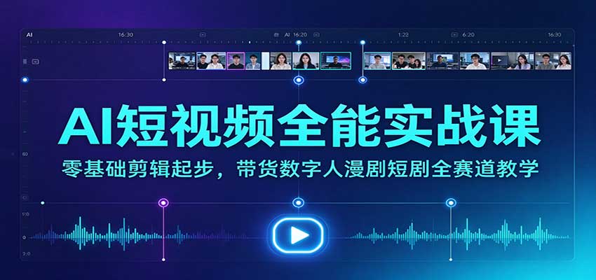 AI短视频全能实战课：零基础剪辑起步，带货数字人漫剧短剧全赛道教学-巅峰研习社