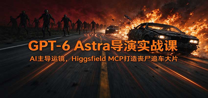 GPT-6 Astra导演实战课：AI主导运镜，Higgsfield MCP打造丧尸追车大片-巅峰研习社