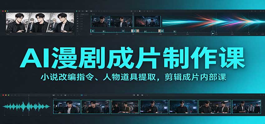 AI漫剧成片制作课：小说改编指令、人物道具提取，剪辑成片全流程-巅峰研习社