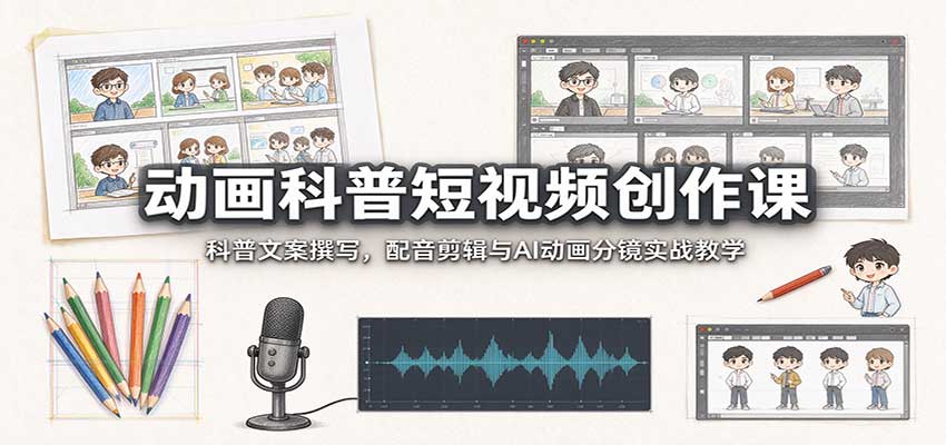 动画科普短视频创作课：科普文案撰写，配音剪辑与AI动画分镜实战教学-巅峰研习社