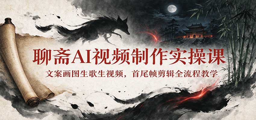 聊斋AI视频制作实操课：文案画图生歌生视频，首尾帧剪辑全流程教学-巅峰研习社