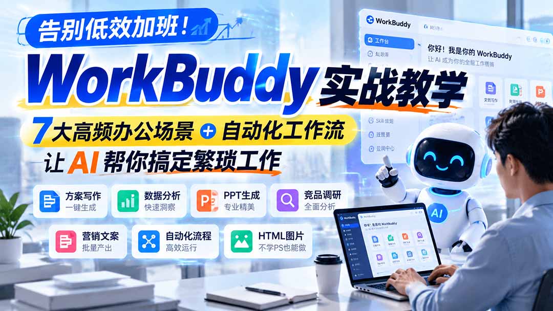 告别低效加班！WorkBuddy实战教学，7大高频办公场景＋自动化工作流，让AI帮你搞定繁琐工作-巅峰研习社