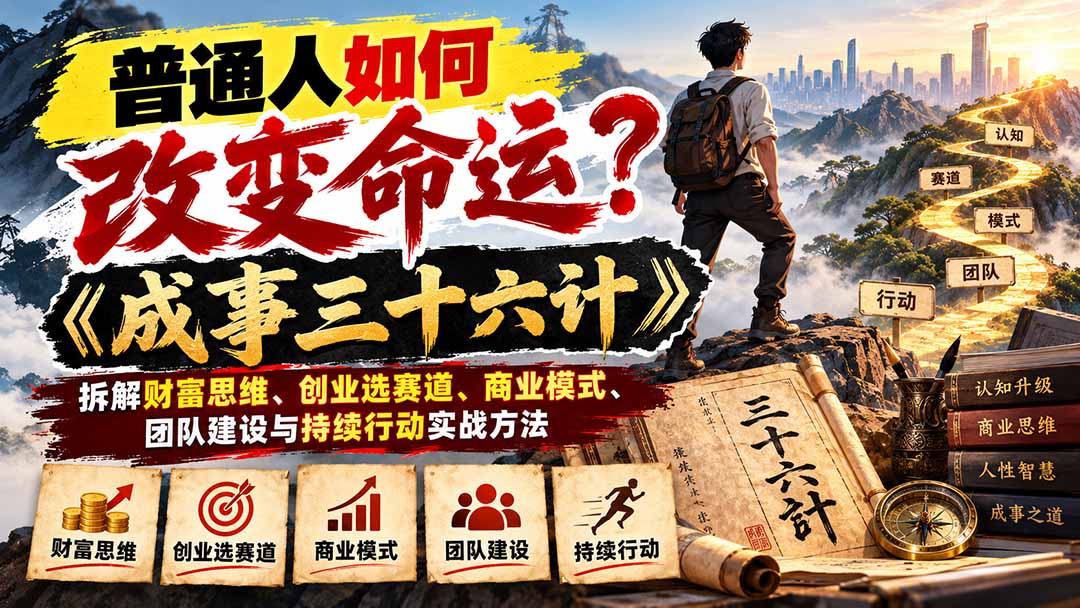普通人如何改变命运？《成事三十六计》拆解财富思维、创业选赛道、商业模式、团队建设与持续行动实战方法-巅峰研习社