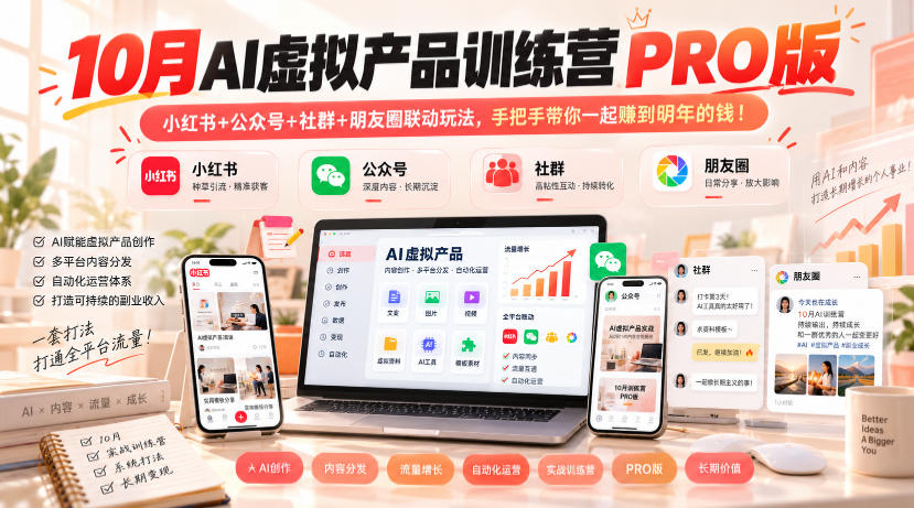 10月AI虚拟产品训练营PRO版，小红书+公众号+社群+朋友圈联动玩法，手把手带你一起赚到明年的钱！(更新1024)-巅峰研习社