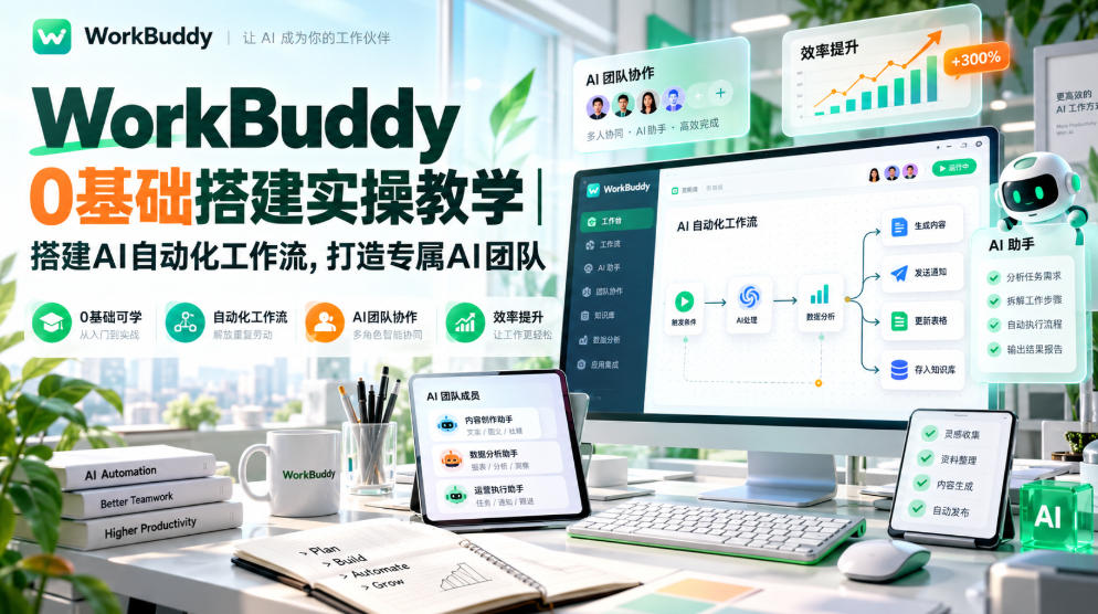 WorkBuddy 0基础搭建实操教学｜搭建AI自动化工作流，打造专属AI团队-巅峰研习社