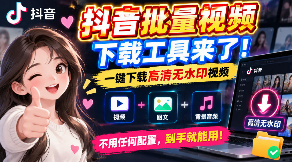抖音批量视频下载工具，一键下载高清无水印视频，到手就能用-巅峰研习社