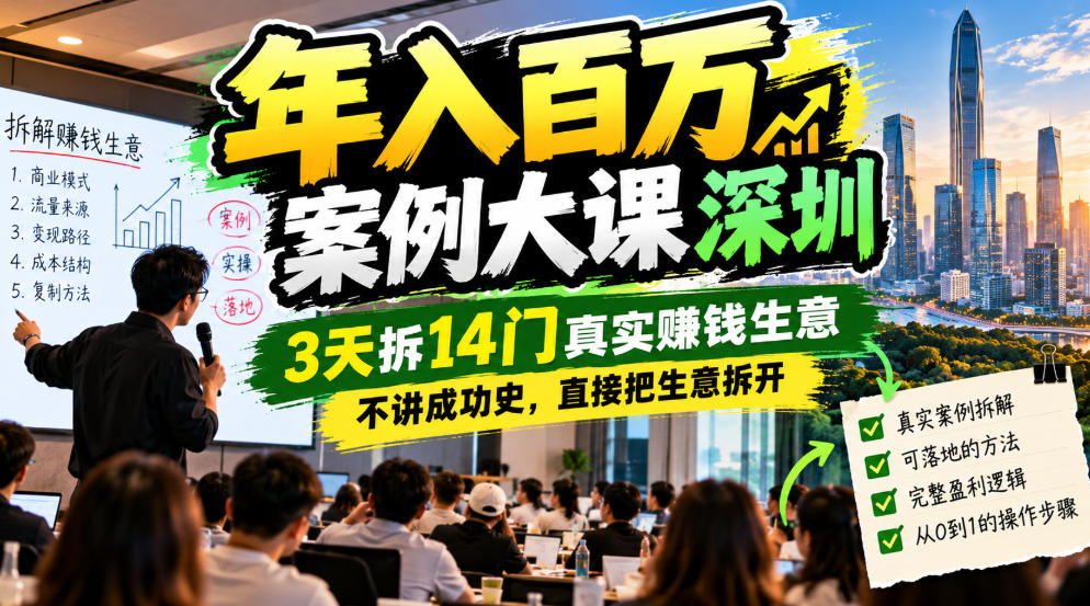 年入百W案例大课深圳，3天拆14门真实賺钱生意，不讲成功史，直接把生意拆开-巅峰研习社
