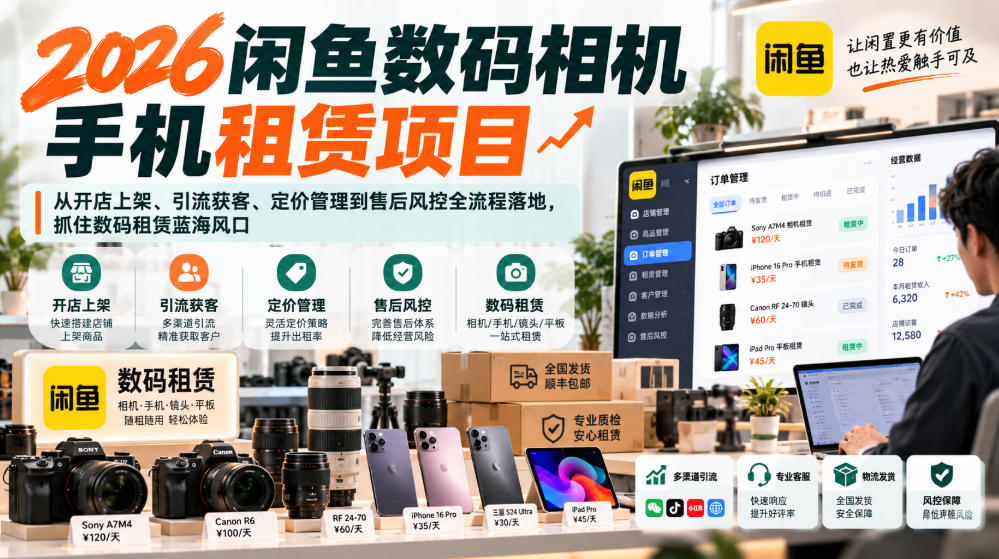 2026闲鱼数码相机手机租赁项目，从开店上架、引流获客、定价管理到售后风控全流程落地，抓住数码租赁蓝海风口-巅峰研习社