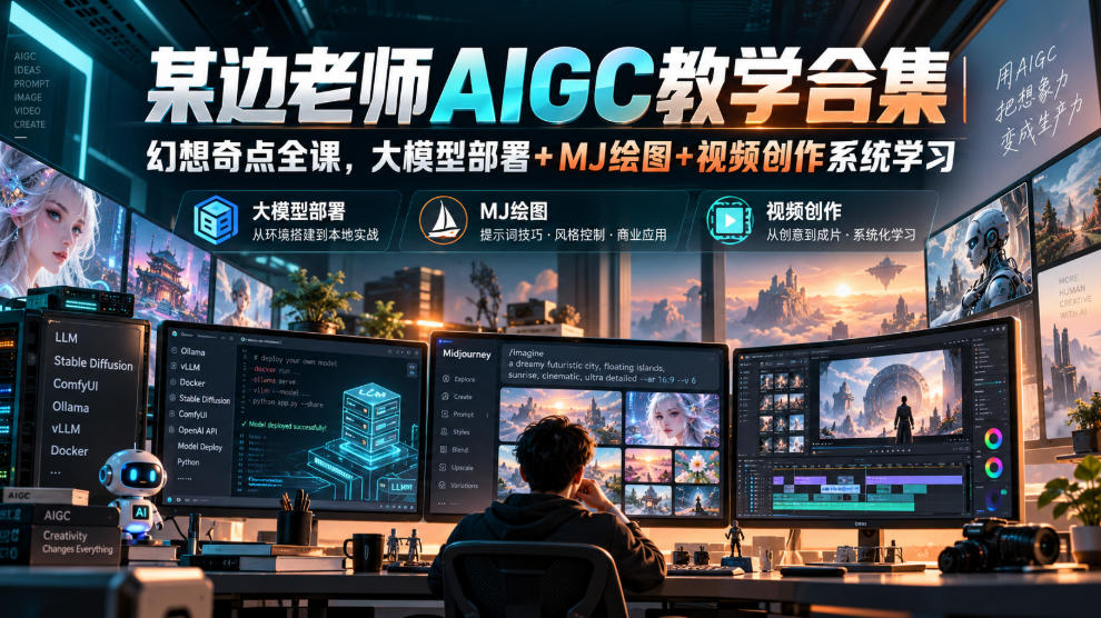 某边老师AIGC教学合集｜幻想奇点全课，大模型部署+MJ绘图+视频创作系统学习-巅峰研习社