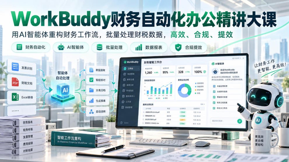 WorkBuddy财务自动化办公精讲大课，用AI智能体重构财务工作流，批量处理财税数据，高效、合规、提效-巅峰研习社