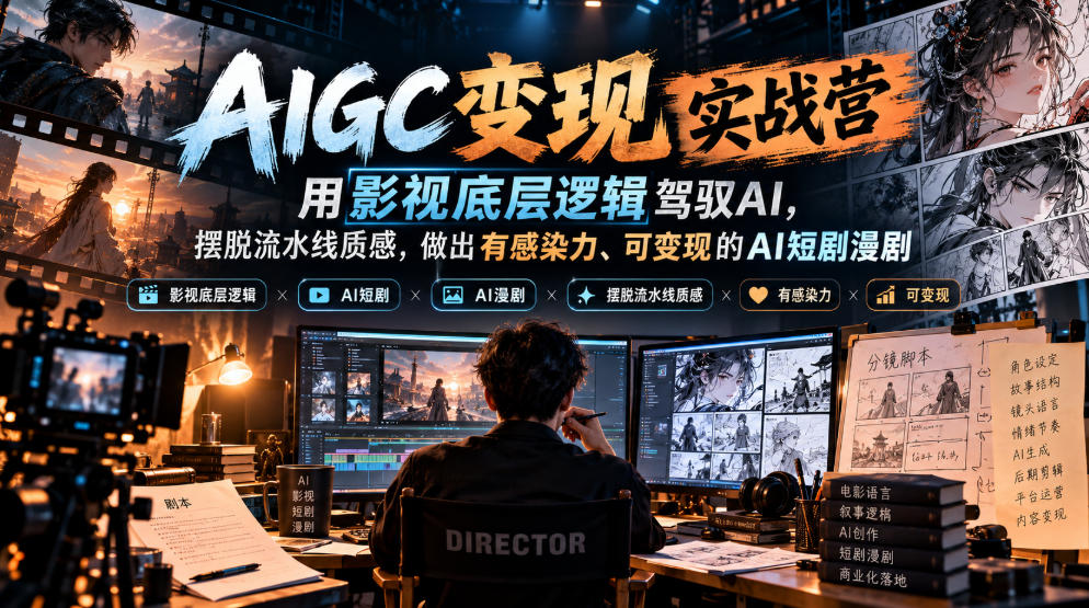 AIGC变现实战营，用影视底层逻辑驾驭AI，摆脱流水线质感，做出有感染力、可变现的AI短剧漫剧-巅峰研习社