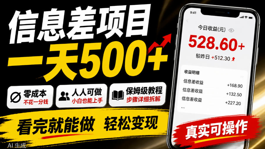 信息差项目一天500+,零成本,人人可做,保姆级教程,看完就能做【揭秘】-巅峰研习社