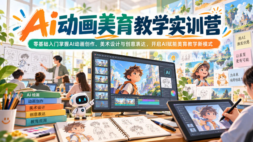 Ai动画美育教学实训营，零基础入门掌握AI动画创作、美术设计与创意表达，开启AI赋能美育教学新模式-巅峰研习社