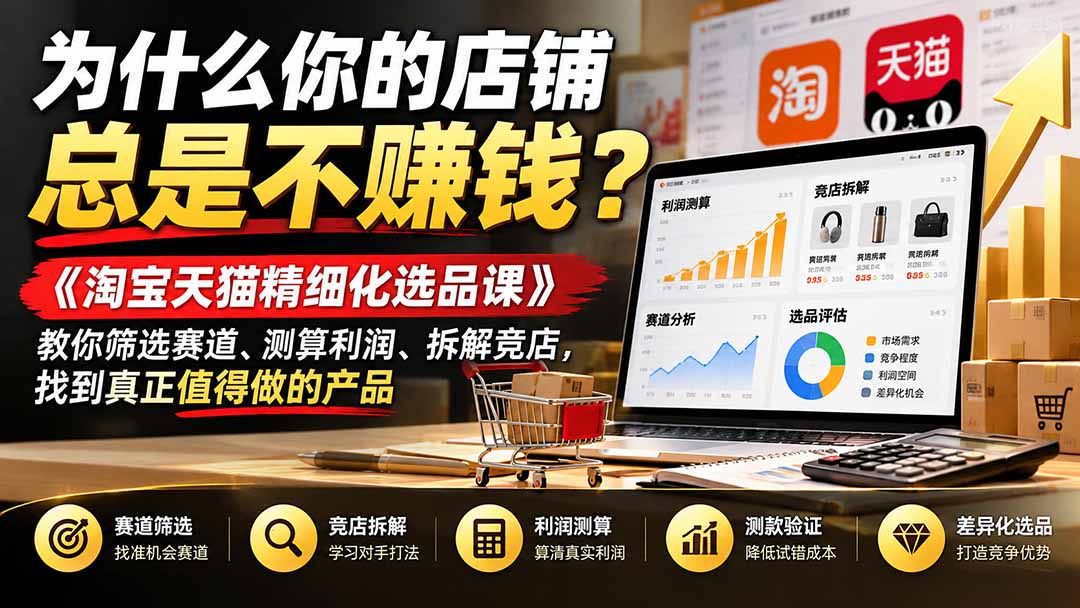 为什么你的店铺总是不赚钱?《淘宝天猫精细化选品课》教你筛选赛道、测算利润、拆解竞店,找到真正值得做的产品-巅峰研习社