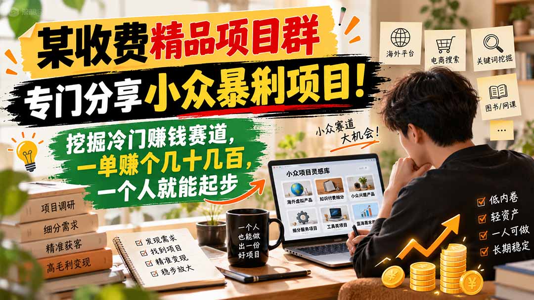 某收费精品项目群，专门分享小众暴俐项目！挖掘冷门赚钱赛道，一单赚个几十几百，一个人就能起步-巅峰研习社