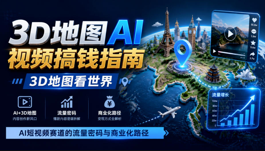 3D地图AI视频搞钱指南，3D地图看世界，AI短视频赛道的流量密码与商业化路径【文档】-巅峰研习社