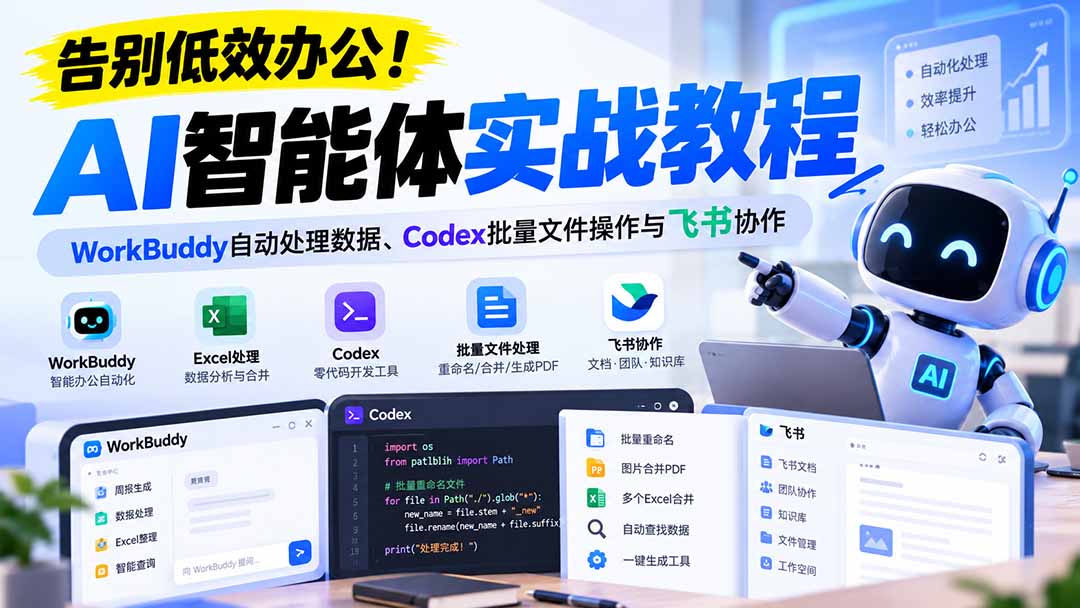 【无水印】告别低效办公！《AI智能体实战教程》WorkBuddy自动处理数据、Codex批量文件操作与飞书协作-巅峰研习社