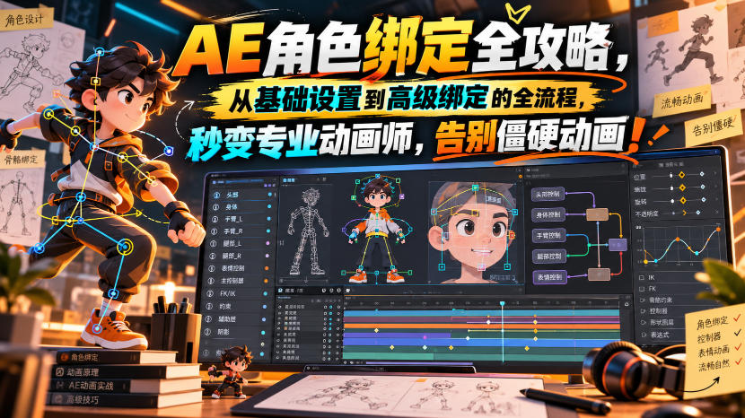 【无水印】AE角色绑定全攻略，从基础设置到高级绑定的全流程，秒变专业动画师，告别僵硬动画！【原创双语字幕】-巅峰研习社