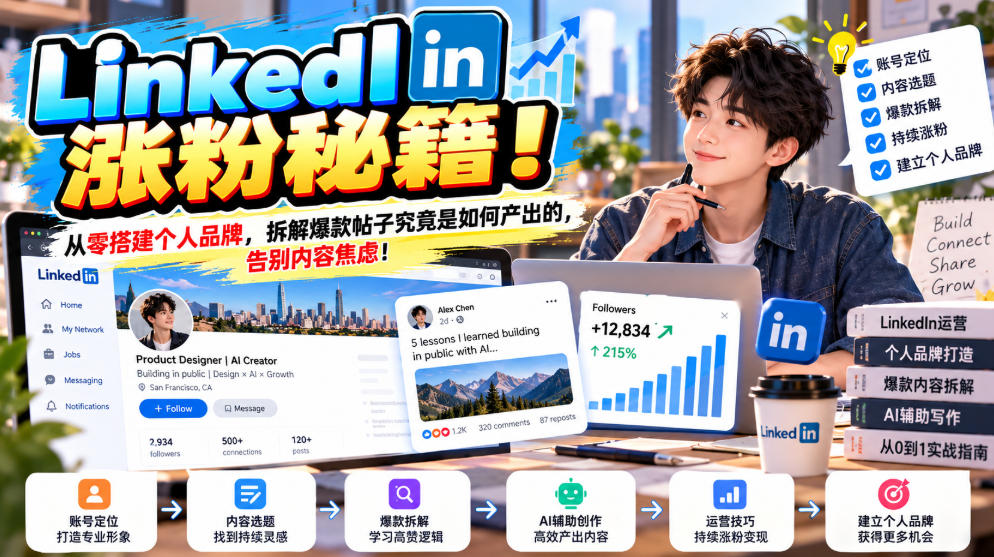 LinkedIn涨粉秘籍！从零搭建个人品牌，拆解爆款帖子究竟是如何产出的，告别内容焦虑！【原创双语字幕】-巅峰研习社