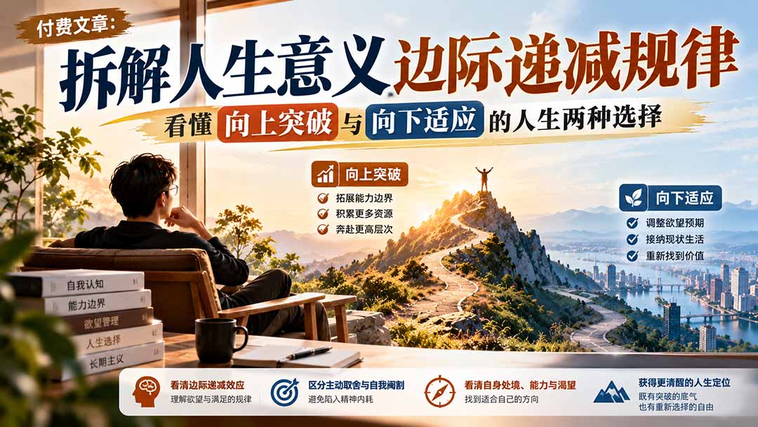 付费文章：拆解人生意义边际递减规律，看懂向上突破与向下适应的人生两种选择-巅峰研习社