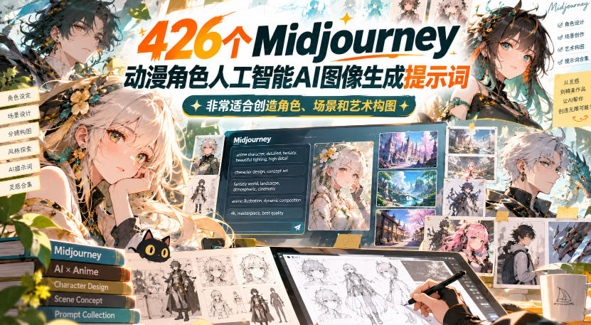 426个Midjourney动漫角色人工智能AI图像生成提示词，非常适合创造角色、场景和艺术构图-巅峰研习社